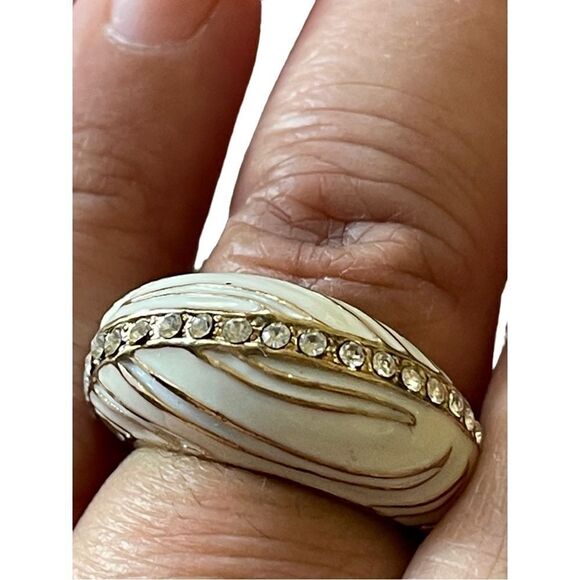NWT off white enamel rhinestones bombe design ring US size 6.5 - Picture 3 of 4